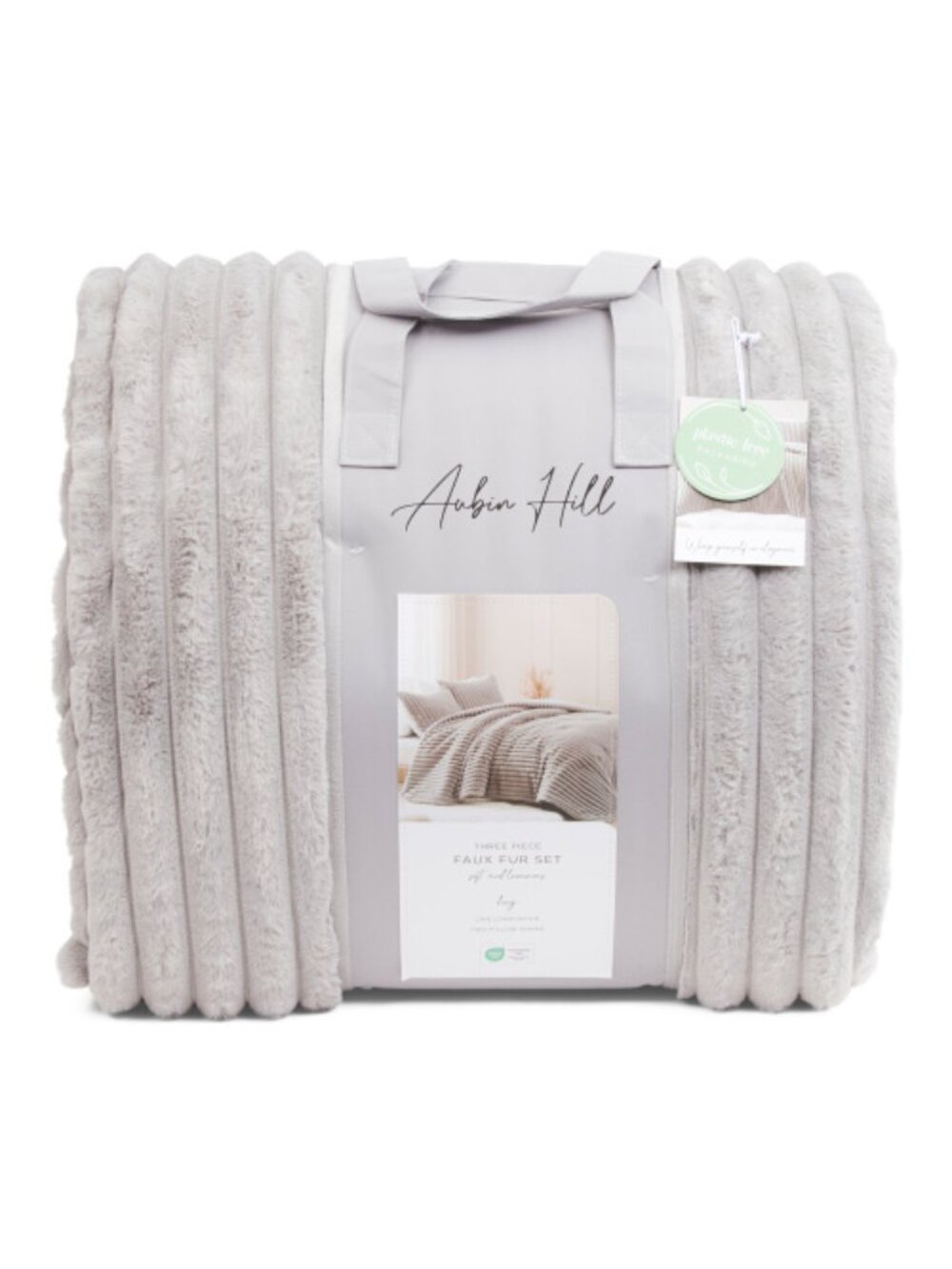 AUBIN HILL Silver Faux Fur Comforter Set